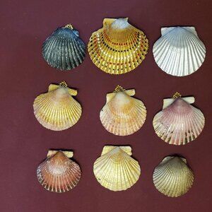 DECOUPAGE & HAND PAINTED SCALLOP SHELLS, FLORAL, BUTTERFLY, PEARLS 9 SHELLS